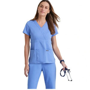 NWT Grey's Anatomy by Barco Riley 3-Pocket Modern Fit Mock Wrap Scrub  Top